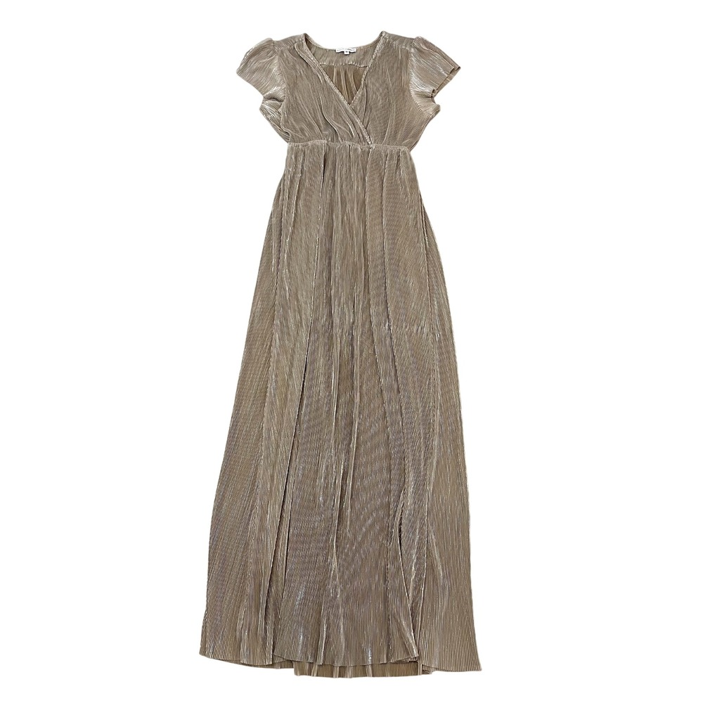 Baltic Born Athena Metallic Champagne Gold Pleated Maxi Dress Womens Medium